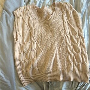 Cream V-Neck Cable Knit Top